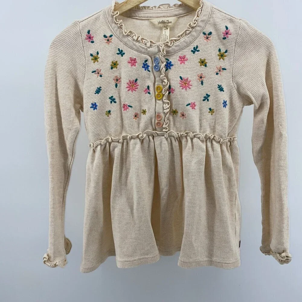 Matilda Jane Girls Top Beige Floral Sunny Embroidered Top